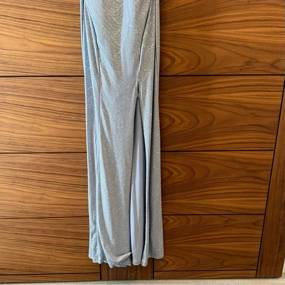 NWT Emerald Sundae Juniors' Silver Glitter Draped Front Prom Dress - Sz M - Picture 5 of 7